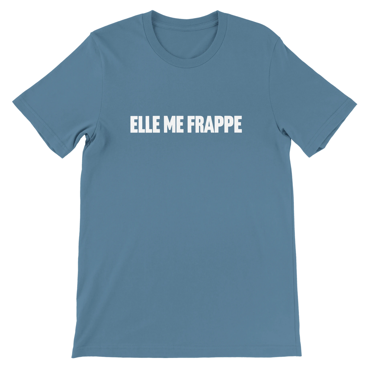 T-shirt « Elle me frappe » bleu acier, devant