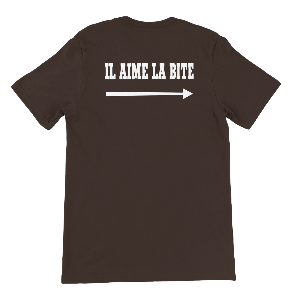 T-shirt « Il aime la bite » marron, dos