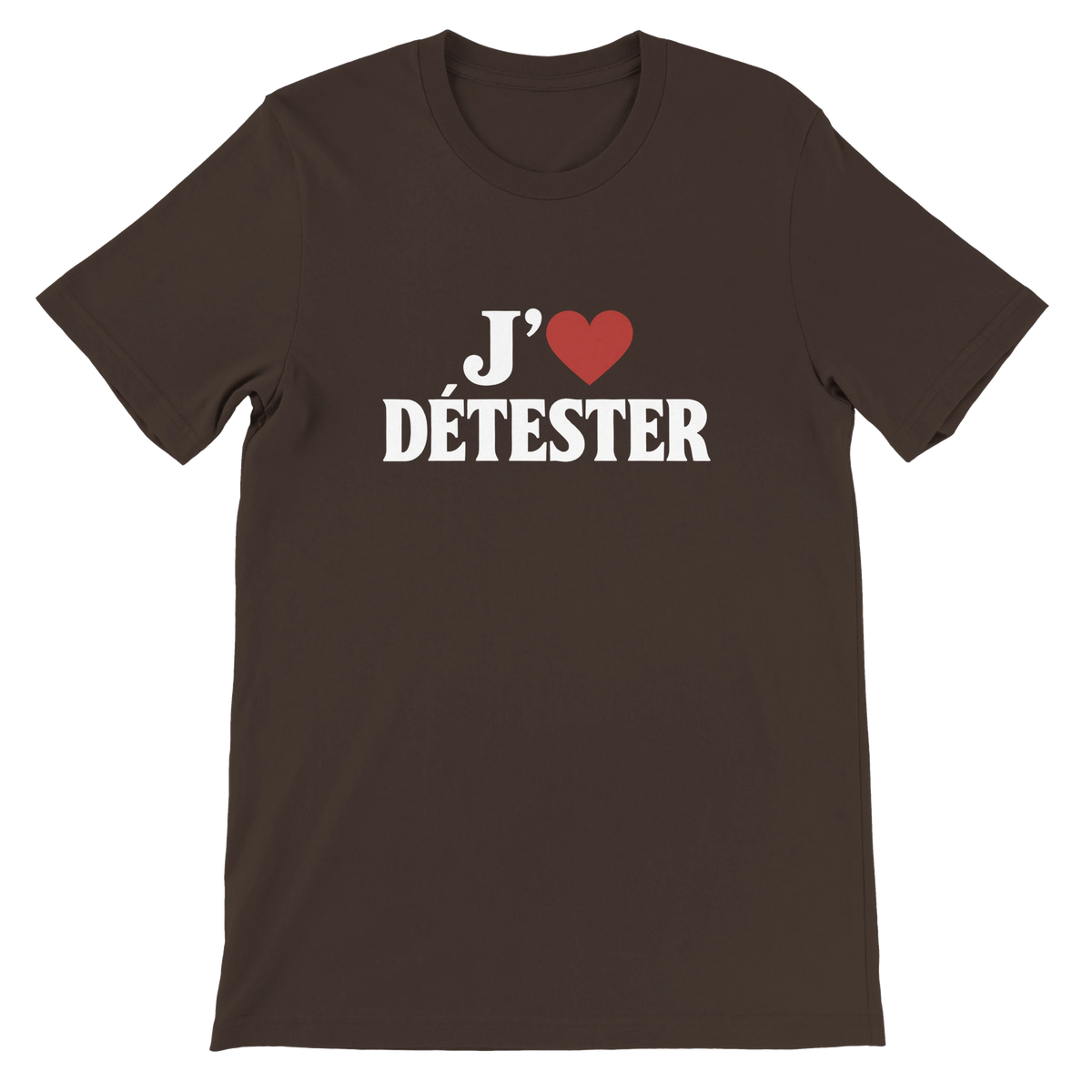 T-shirt « J’aime détester » marron, devant