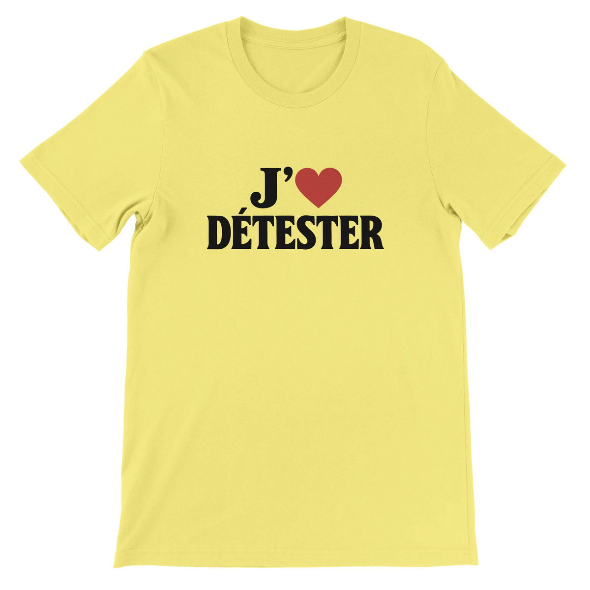 T-shirt « J’aime détester » jaune, devant