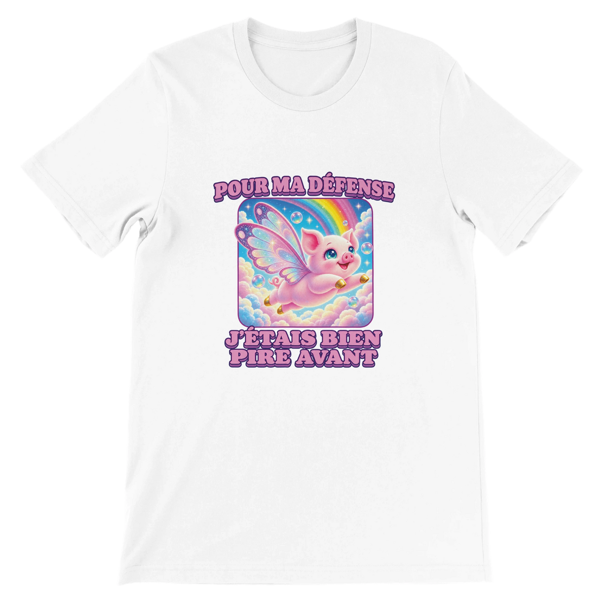 T-shirt « Pour ma défense, j’étais bien pire avant » blanc, devant