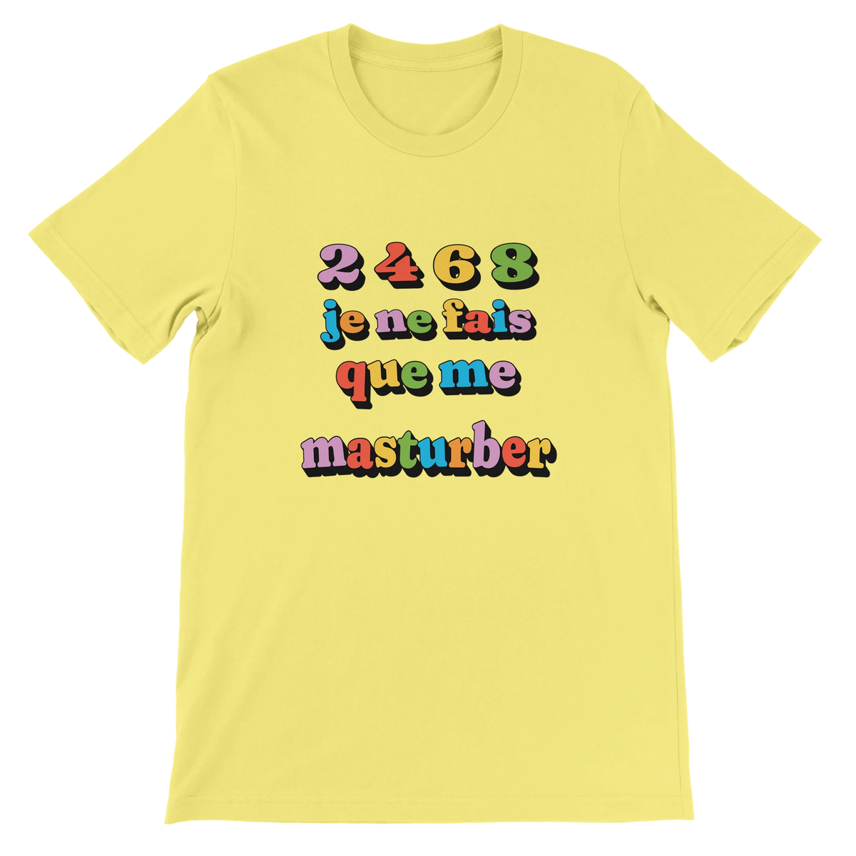 T-shirt « Je ne fais que me masturber » jaune, devant