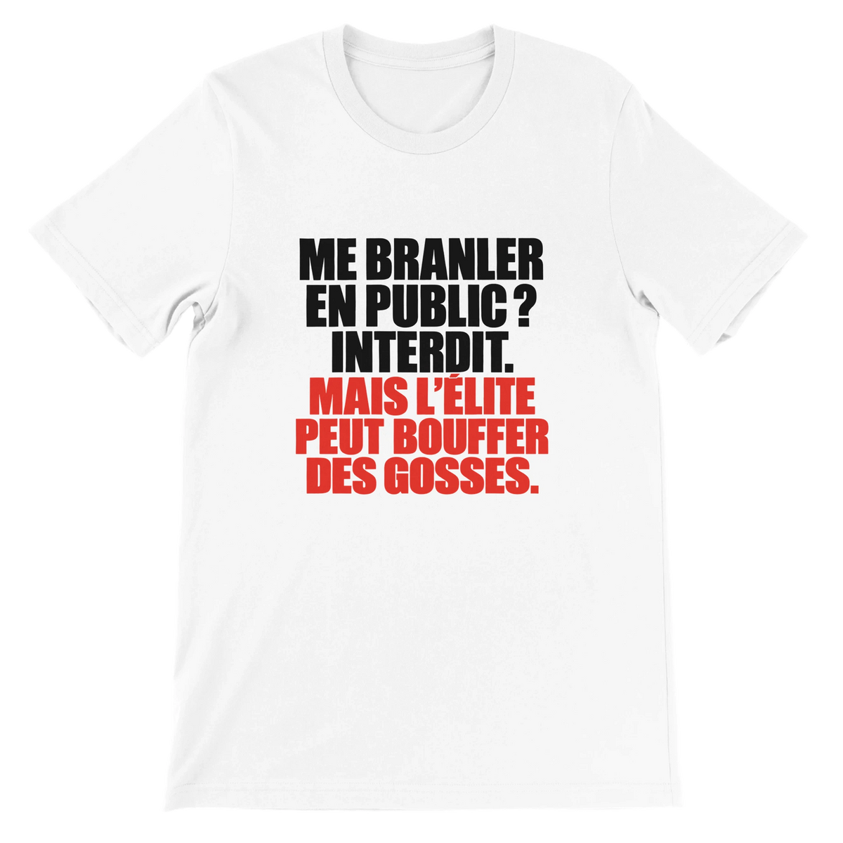 T-shirt « Me branler en public ? Interdit. » blanc, devant