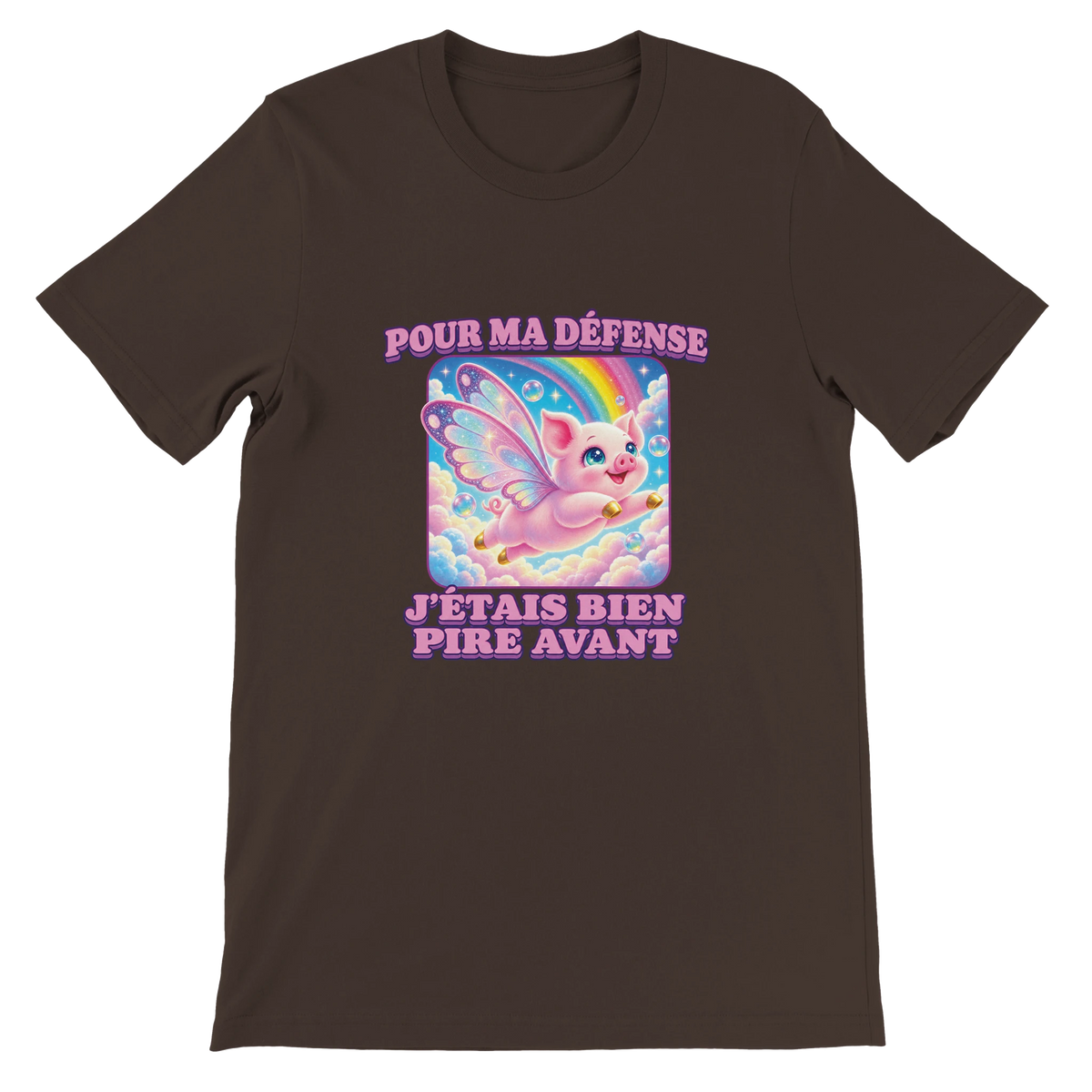 T-shirt « Pour ma défense, j’étais bien pire avant » marron, devant