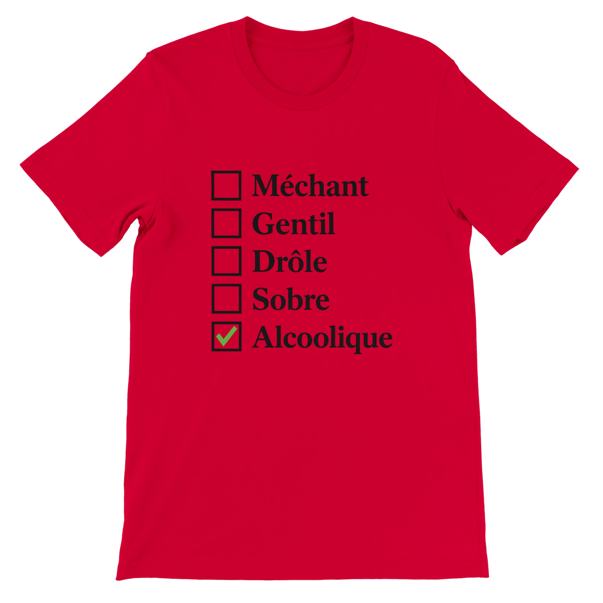 T-shirt « Case cochée : alcoolique » rouge, devant