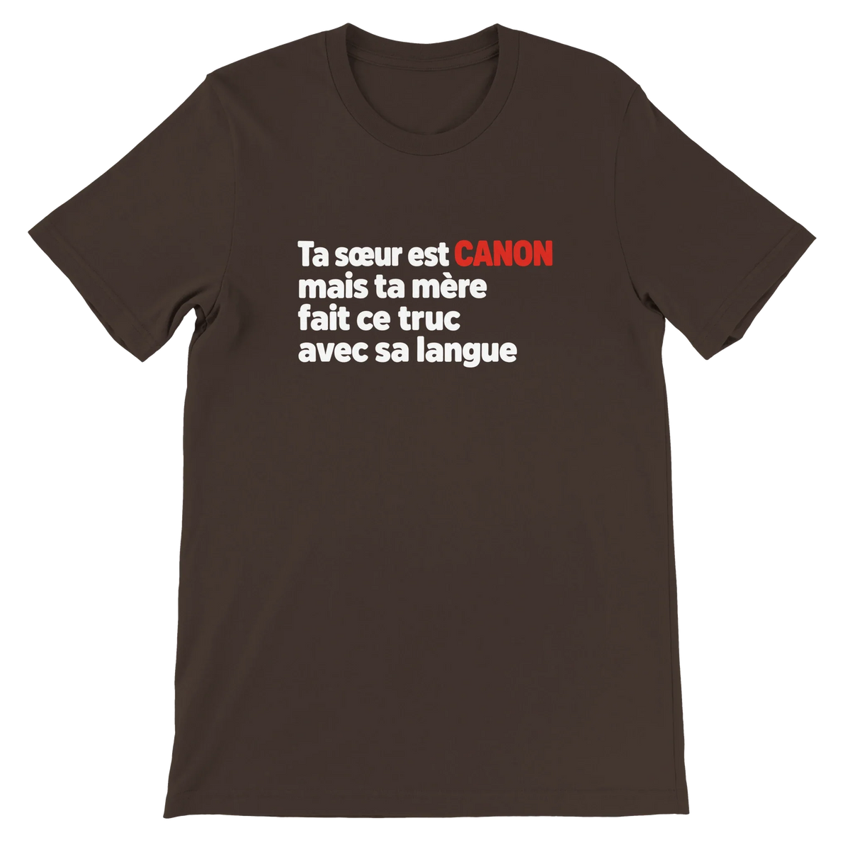 T-shirt « Ta sœur est canon » marron, devant