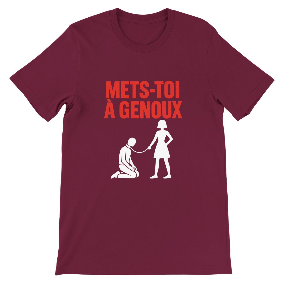T-shirt « Mets-toi à genoux » bordeaux, devant