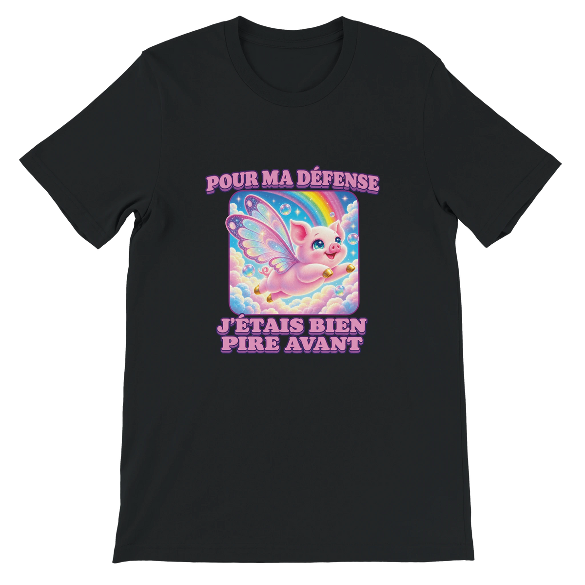 T-shirt « Pour ma défense, j’étais bien pire avant » noir, devant